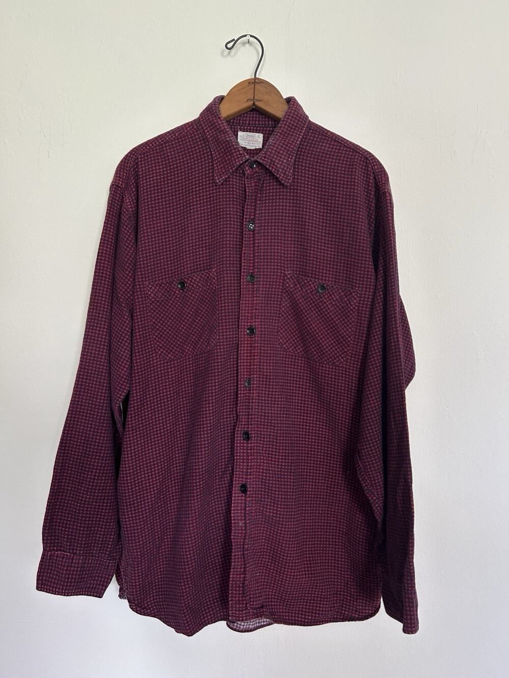 Vintage 50s Sears Printed Flannel Long Sleeve Shirt Red Blue Size L Sanforized